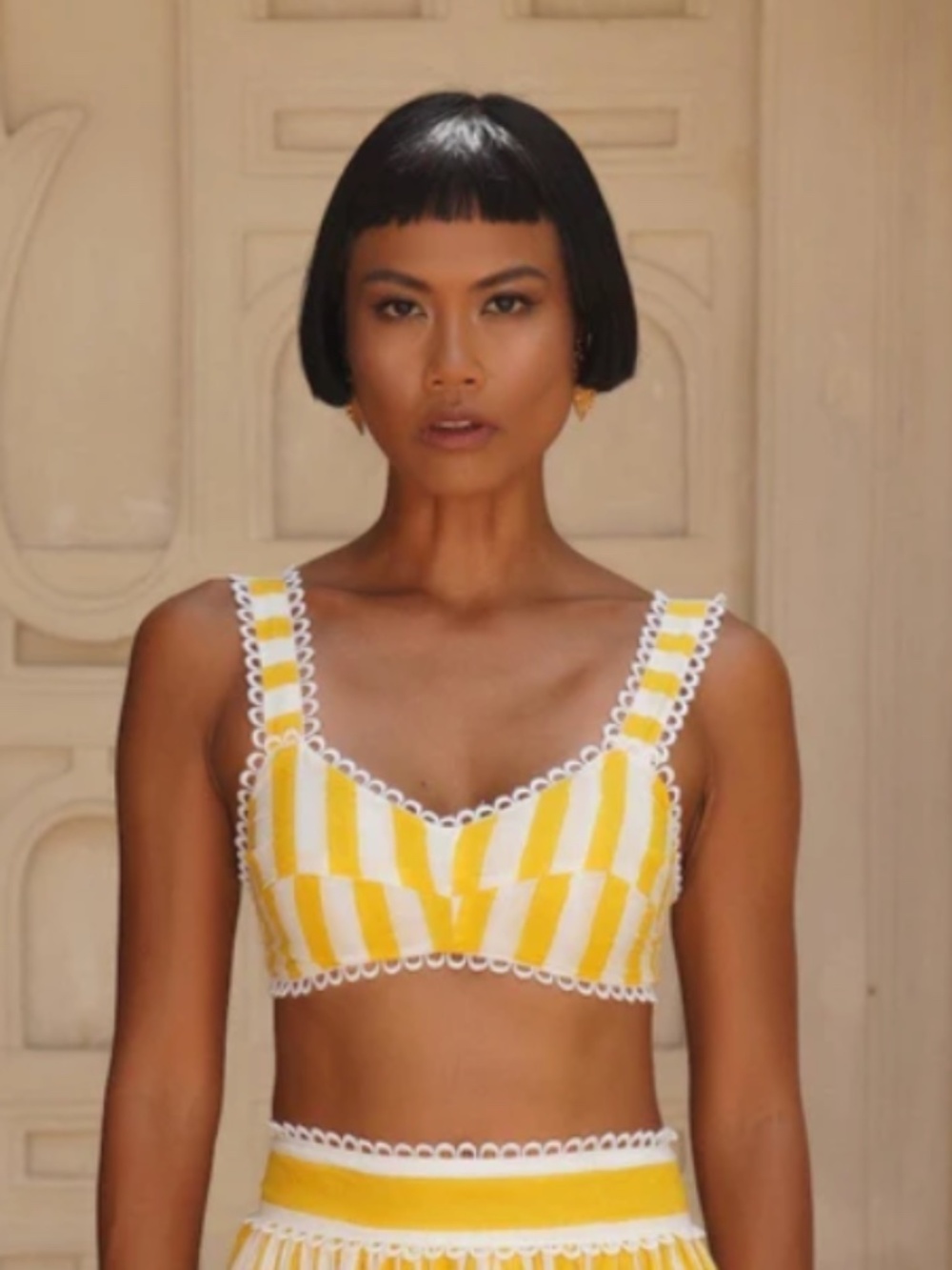 Mo Maya L XL yellow stripe Le soleil bra top nwt
